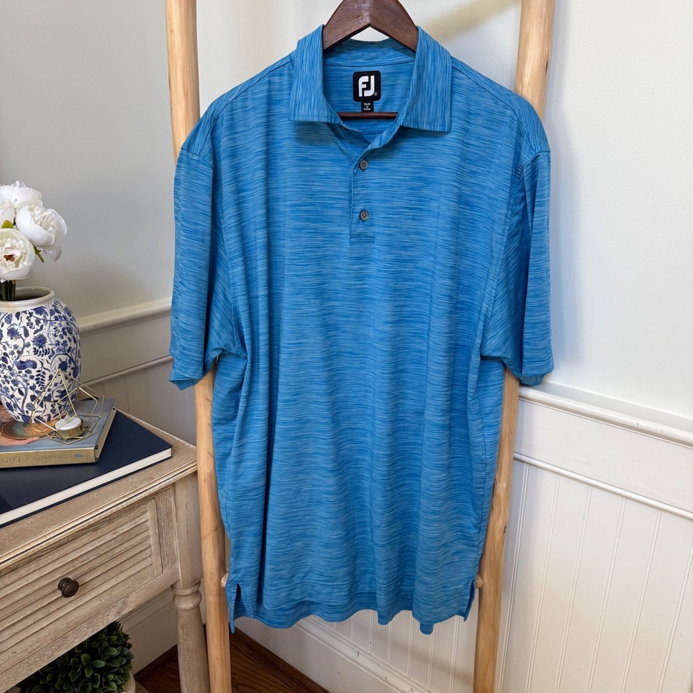 FootJoy ProDry Mens XL Blue Space Dye Golf Polo Shirt Short Sleeve Stretch FJ